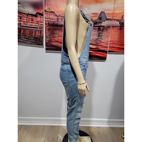 Free People Button Front Size 27 Distressed Overall Denim Color:True Wash #CB9 - Picture 4 of 13